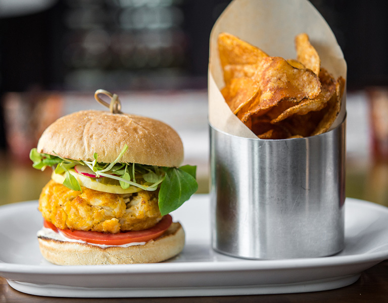 Crab cake sandwich served at Patina 250 in downtown Buffalo, NY
