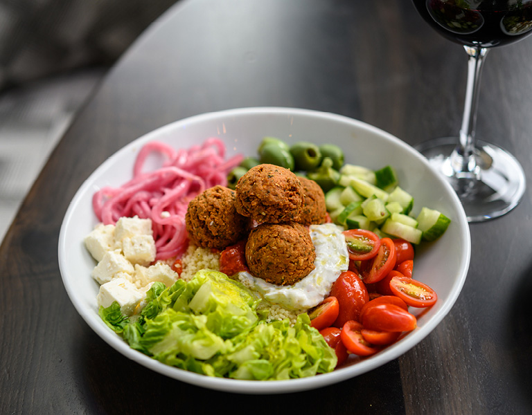 Mediterranean Falafel Bowl served at Patina 250 in downtown Buffalo, NY