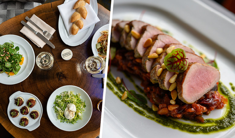 Plated meals and pork tenderloin served at Patina 250 in downtown Buffalo, NY